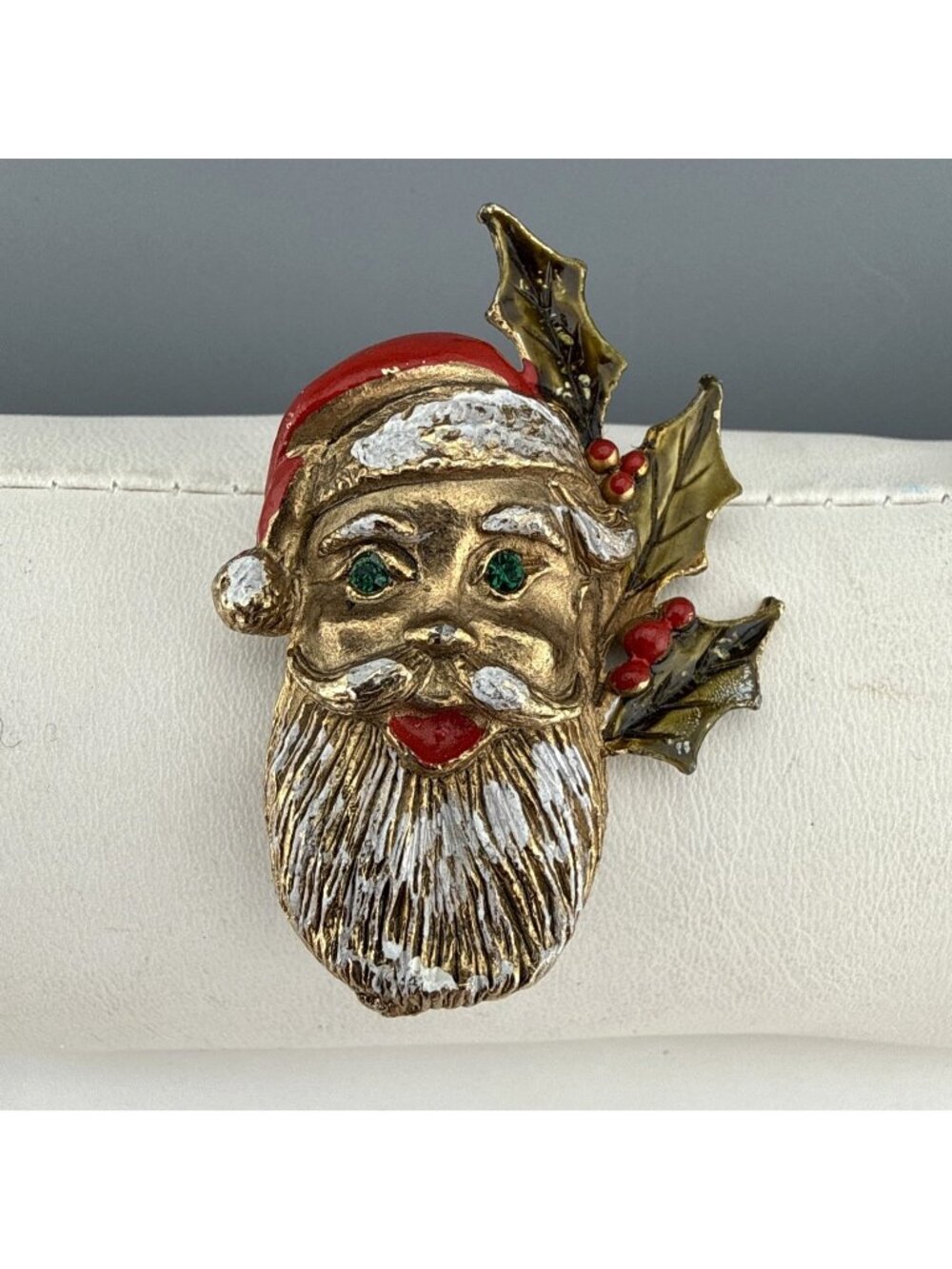 Vintage Santa Claus Brooch Pin Christmas Enamel Rhinestones Jolly Ole St Nick